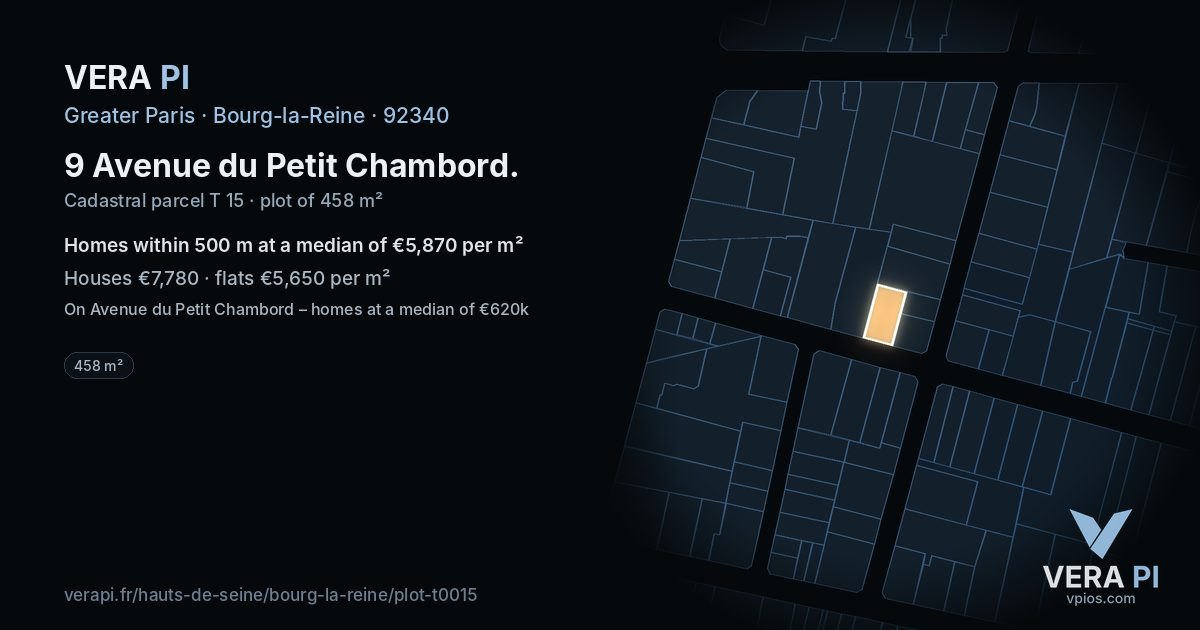 9 Avenue du Petit Chambord, Bourg-la-Reine at night – the plot lit, the parcels around coloured by the prices near them
