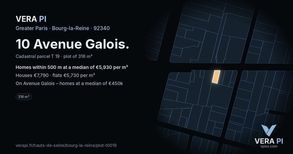 10 Avenue Galois, Bourg-la-Reine at night – the plot lit, the parcels around coloured by the prices near them