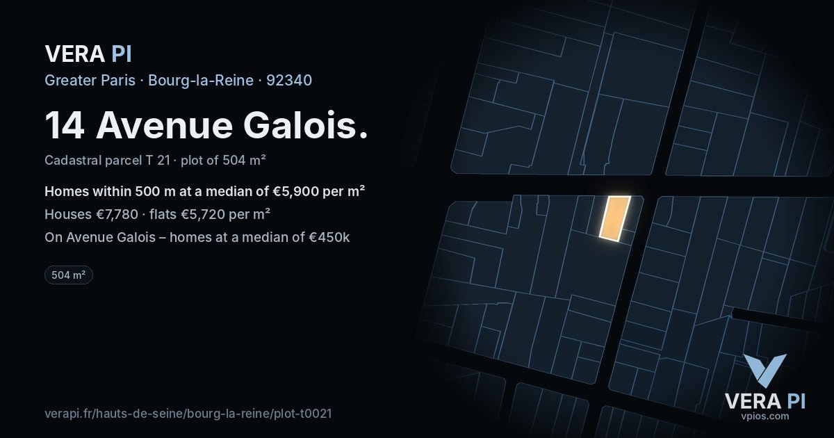 14 Avenue Galois, Bourg-la-Reine at night – the plot lit, the parcels around coloured by the prices near them