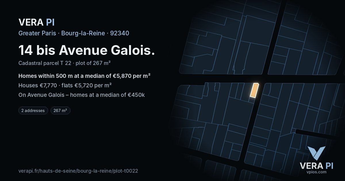14 bis Avenue Galois, Bourg-la-Reine at night – the plot lit, the parcels around coloured by the prices near them