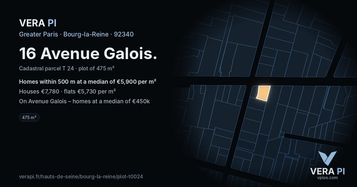 16 Avenue Galois, Bourg-la-Reine at night – the plot lit, the parcels around coloured by the prices near them