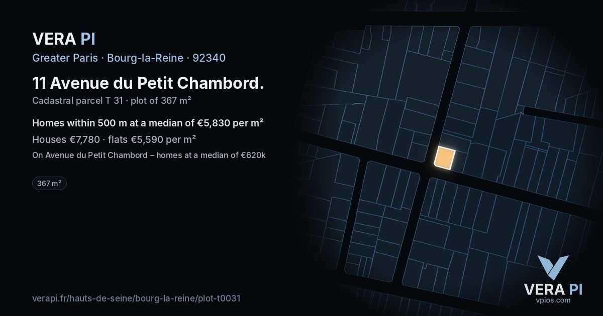 11 Avenue du Petit Chambord, Bourg-la-Reine at night – the plot lit, the parcels around coloured by the prices near them