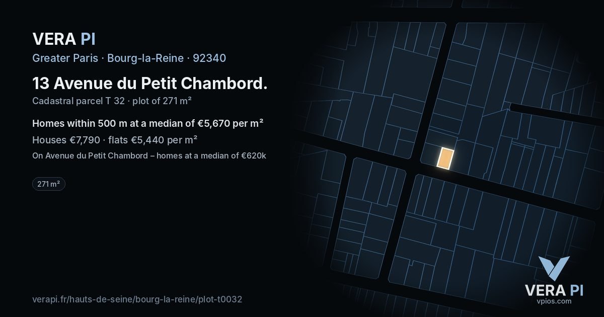 13 Avenue du Petit Chambord, Bourg-la-Reine at night – the plot lit, the parcels around coloured by the prices near them