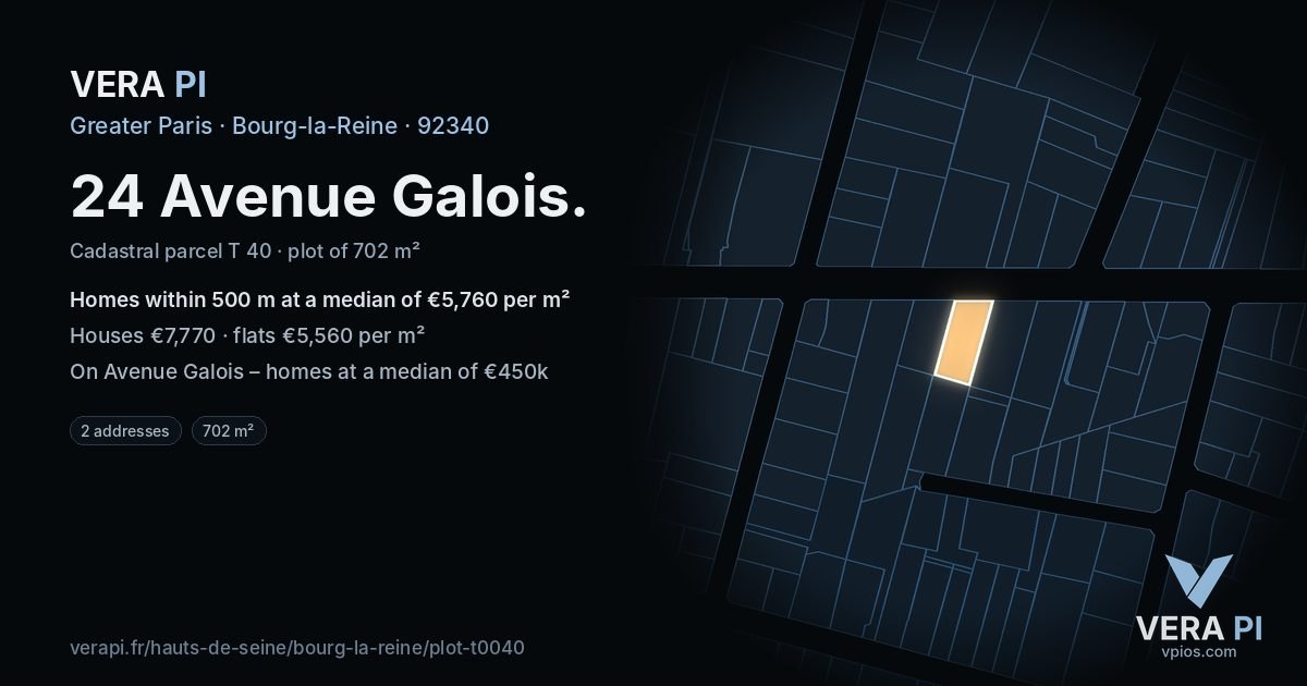 24 Avenue Galois, Bourg-la-Reine at night – the plot lit, the parcels around coloured by the prices near them