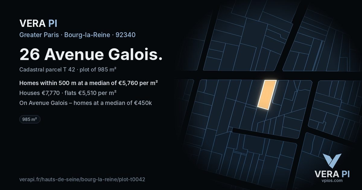 26 Avenue Galois, Bourg-la-Reine at night – the plot lit, the parcels around coloured by the prices near them