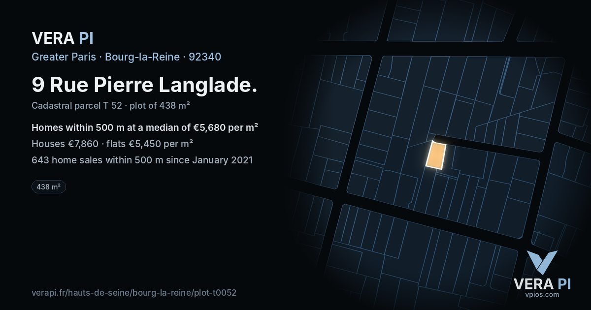 9 Rue Pierre Langlade, Bourg-la-Reine at night – the plot lit, the parcels around coloured by the prices near them