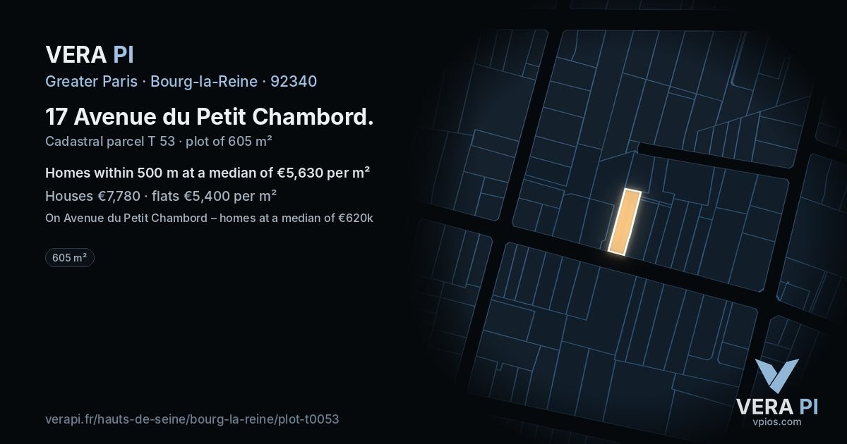 17 Avenue du Petit Chambord, Bourg-la-Reine at night – the plot lit, the parcels around coloured by the prices near them
