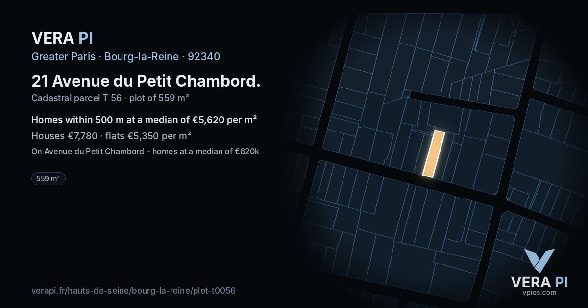 21 Avenue du Petit Chambord, Bourg-la-Reine at night – the plot lit, the parcels around coloured by the prices near them