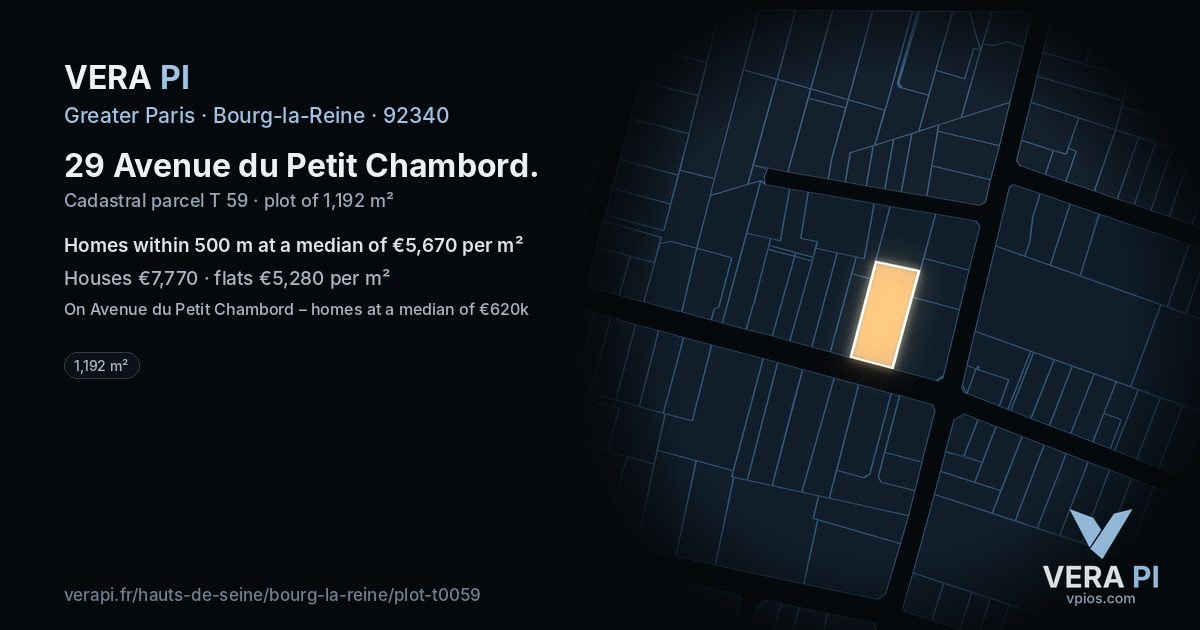 29 Avenue du Petit Chambord, Bourg-la-Reine at night – the plot lit, the parcels around coloured by the prices near them