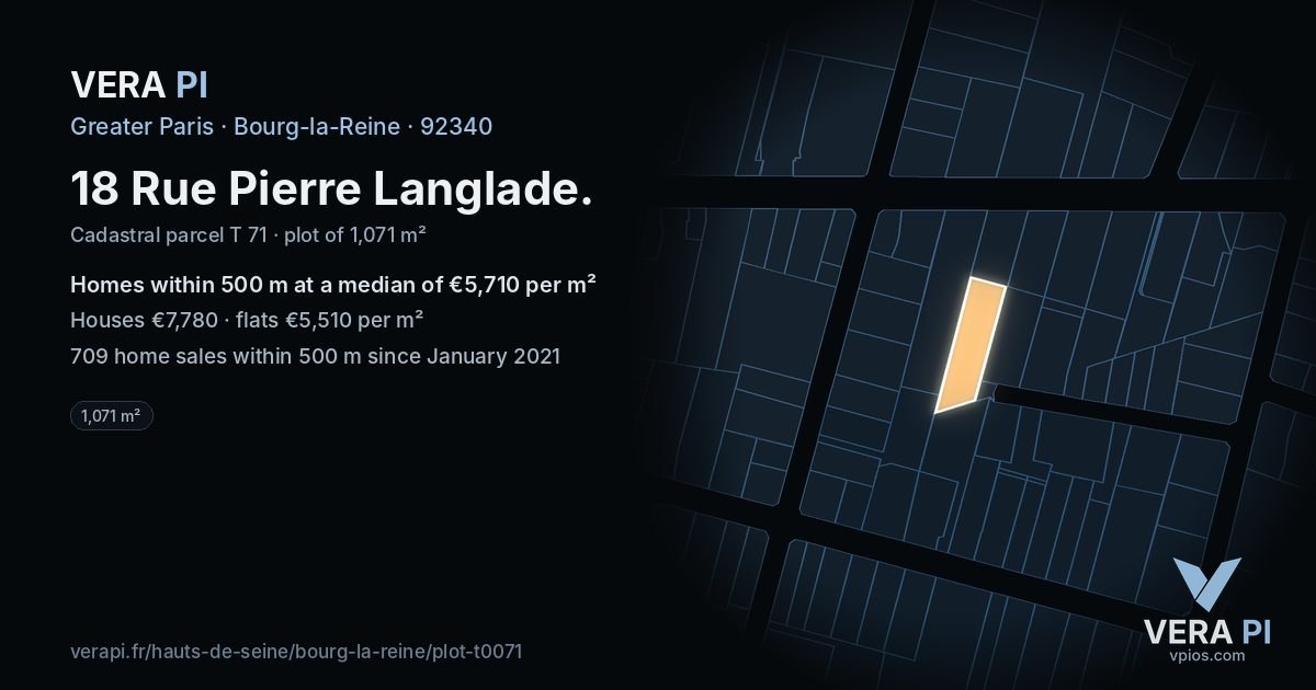 18 Rue Pierre Langlade, Bourg-la-Reine at night – the plot lit, the parcels around coloured by the prices near them