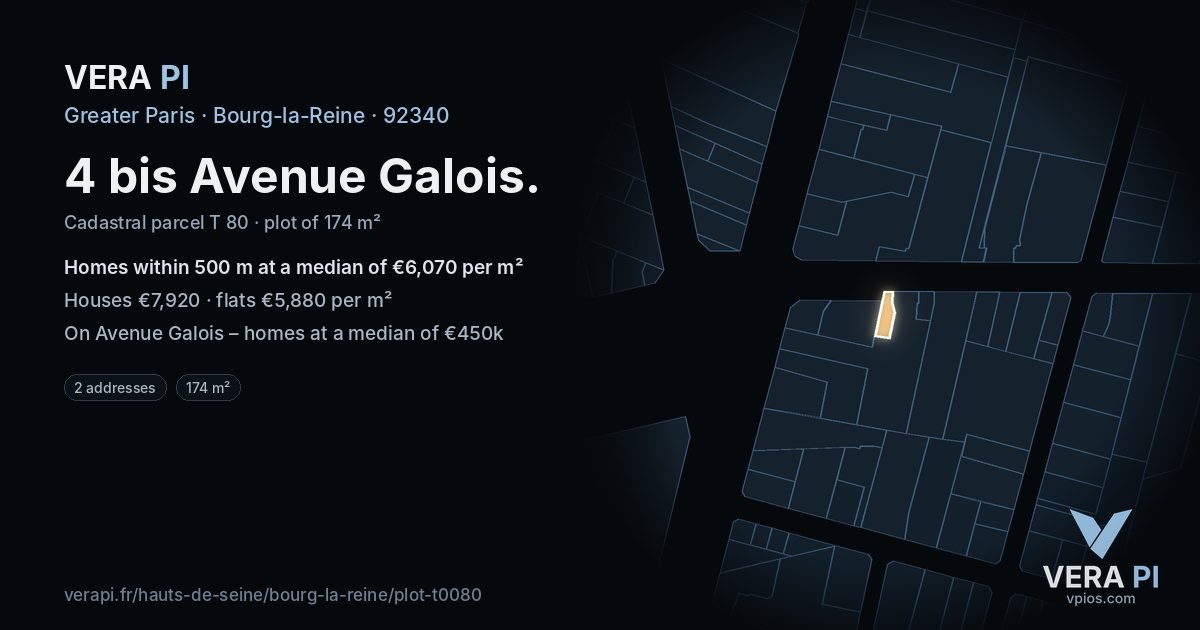 4 bis Avenue Galois, Bourg-la-Reine at night – the plot lit, the parcels around coloured by the prices near them