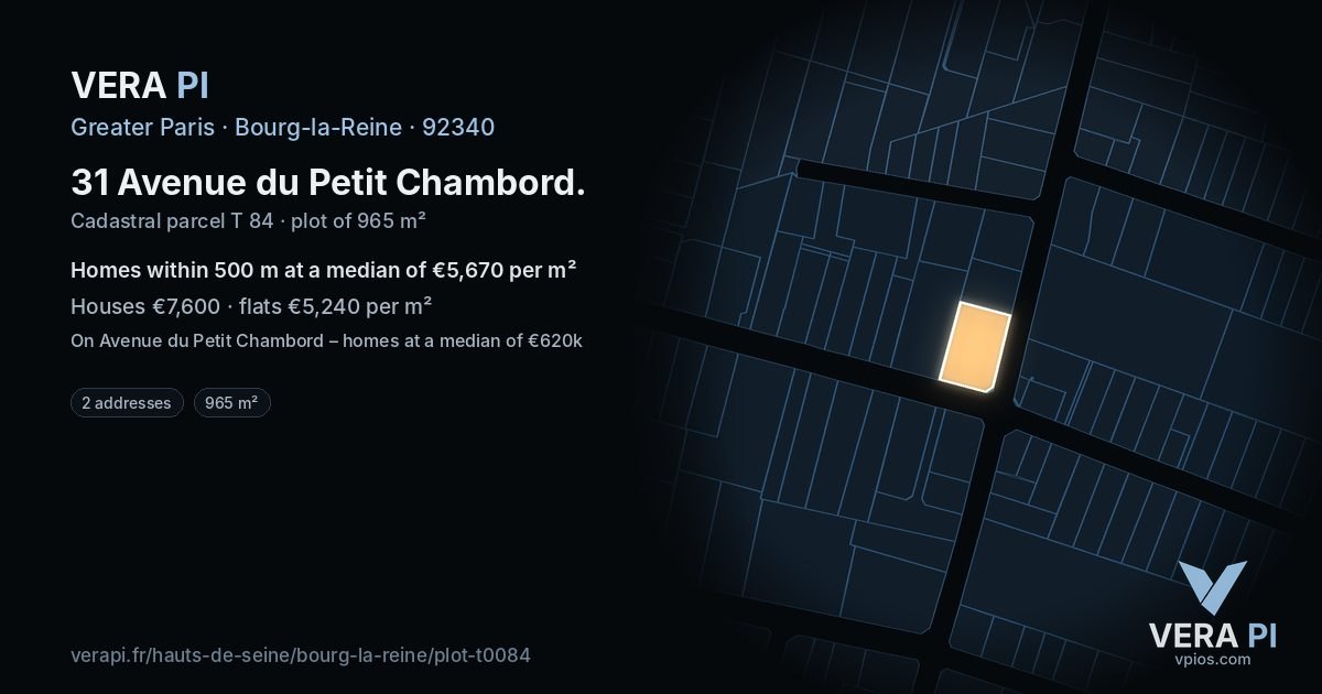 31 Avenue du Petit Chambord, Bourg-la-Reine at night – the plot lit, the parcels around coloured by the prices near them