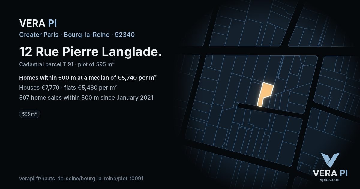 12 Rue Pierre Langlade, Bourg-la-Reine at night – the plot lit, the parcels around coloured by the prices near them