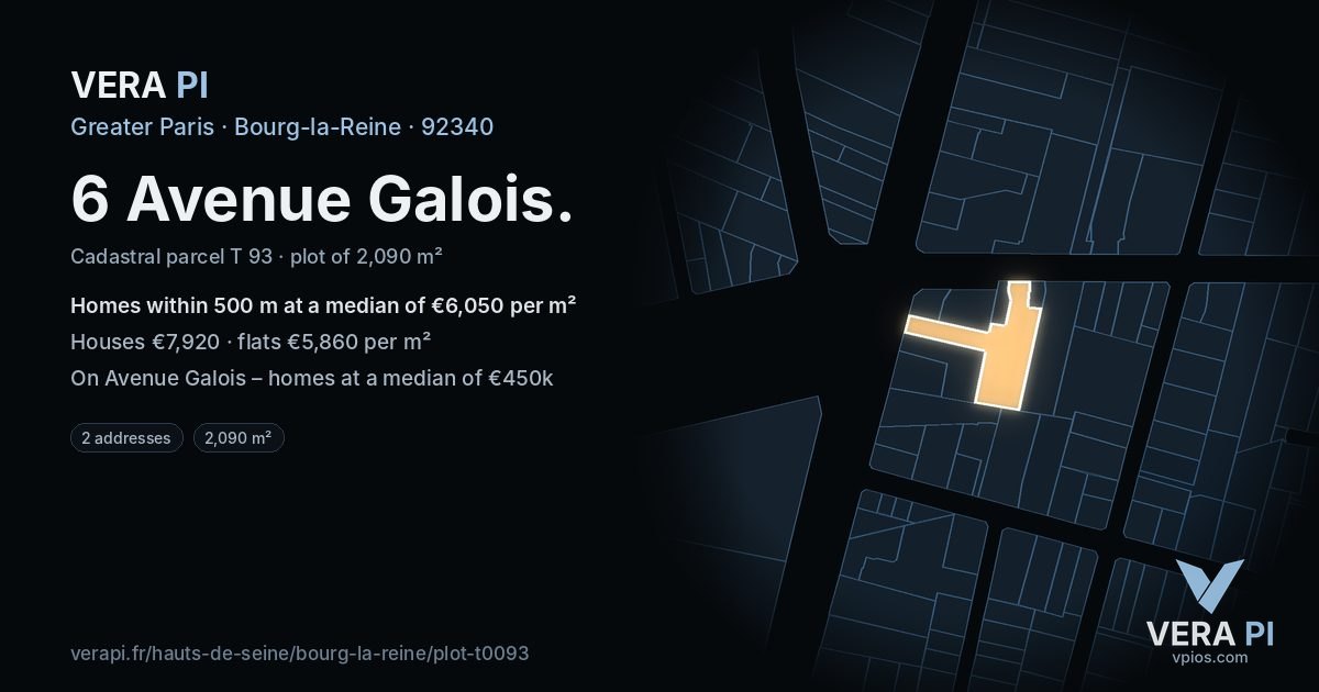 6 Avenue Galois, Bourg-la-Reine at night – the plot lit, the parcels around coloured by the prices near them