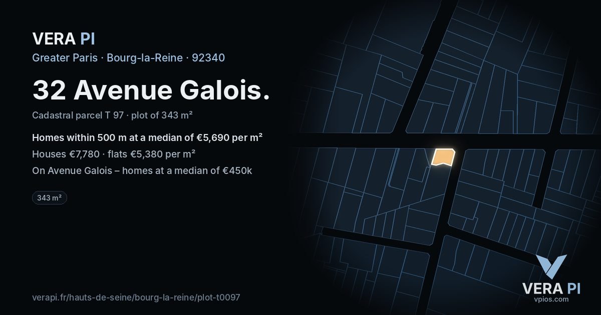 32 Avenue Galois, Bourg-la-Reine at night – the plot lit, the parcels around coloured by the prices near them