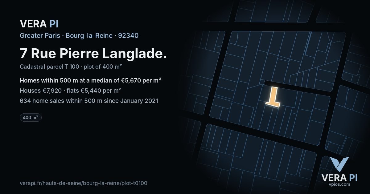 7 Rue Pierre Langlade, Bourg-la-Reine at night – the plot lit, the parcels around coloured by the prices near them