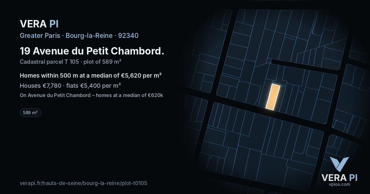 19 Avenue du Petit Chambord, Bourg-la-Reine at night – the plot lit, the parcels around coloured by the prices near them