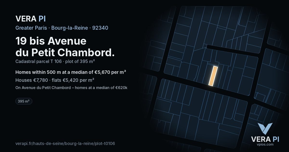 19 bis Avenue du Petit Chambord, Bourg-la-Reine at night – the plot lit, the parcels around coloured by the prices near them