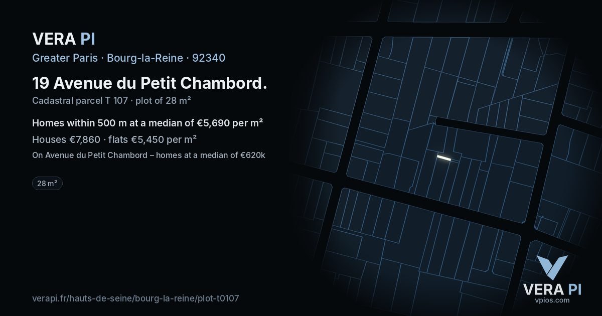 19 Avenue du Petit Chambord, Bourg-la-Reine at night – the plot lit, the parcels around coloured by the prices near them
