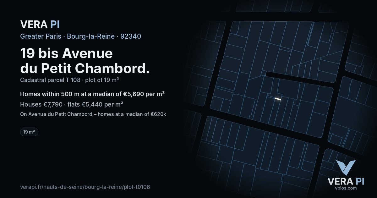19 bis Avenue du Petit Chambord, Bourg-la-Reine at night – the plot lit, the parcels around coloured by the prices near them