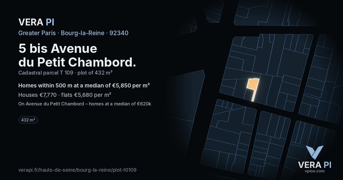 5 bis Avenue du Petit Chambord, Bourg-la-Reine at night – the plot lit, the parcels around coloured by the prices near them