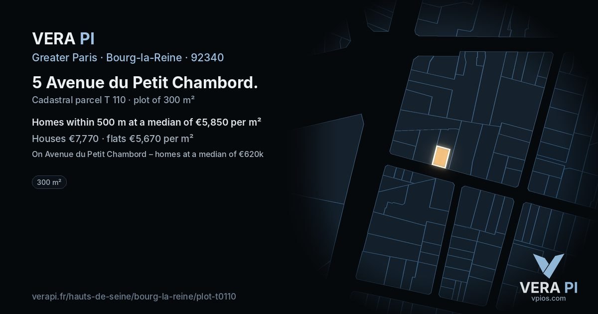 5 Avenue du Petit Chambord, Bourg-la-Reine at night – the plot lit, the parcels around coloured by the prices near them