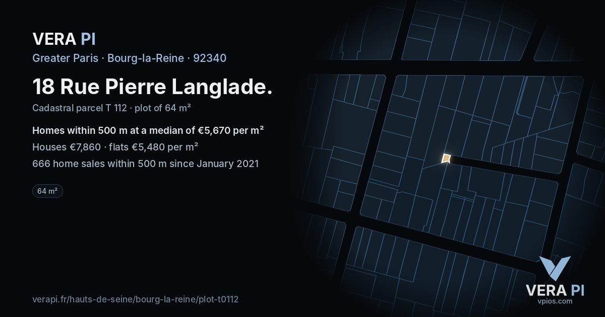 18 Rue Pierre Langlade, Bourg-la-Reine at night – the plot lit, the parcels around coloured by the prices near them