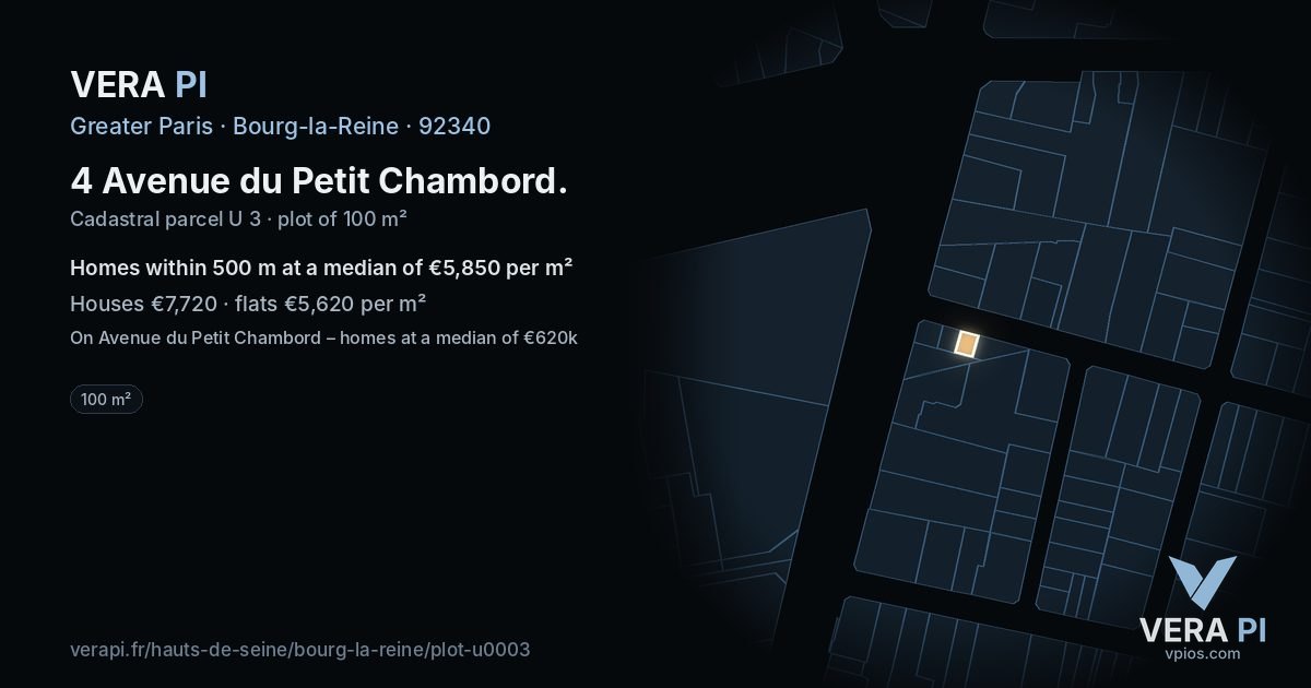 4 Avenue du Petit Chambord, Bourg-la-Reine at night – the plot lit, the parcels around coloured by the prices near them