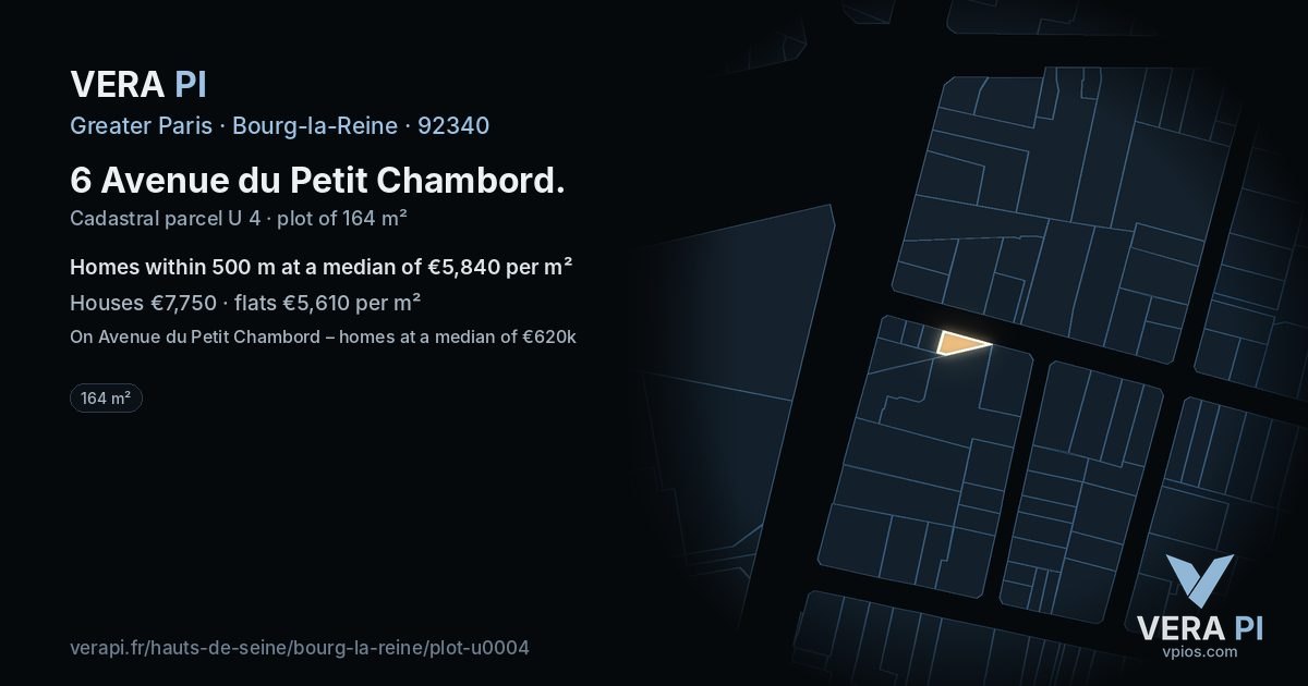 6 Avenue du Petit Chambord, Bourg-la-Reine at night – the plot lit, the parcels around coloured by the prices near them