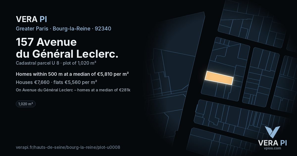 157 Avenue du Général Leclerc, Bourg-la-Reine at night – the plot lit, the parcels around coloured by the prices near them