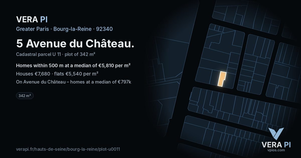 5 Avenue du Château, Bourg-la-Reine at night – the plot lit, the parcels around coloured by the prices near them