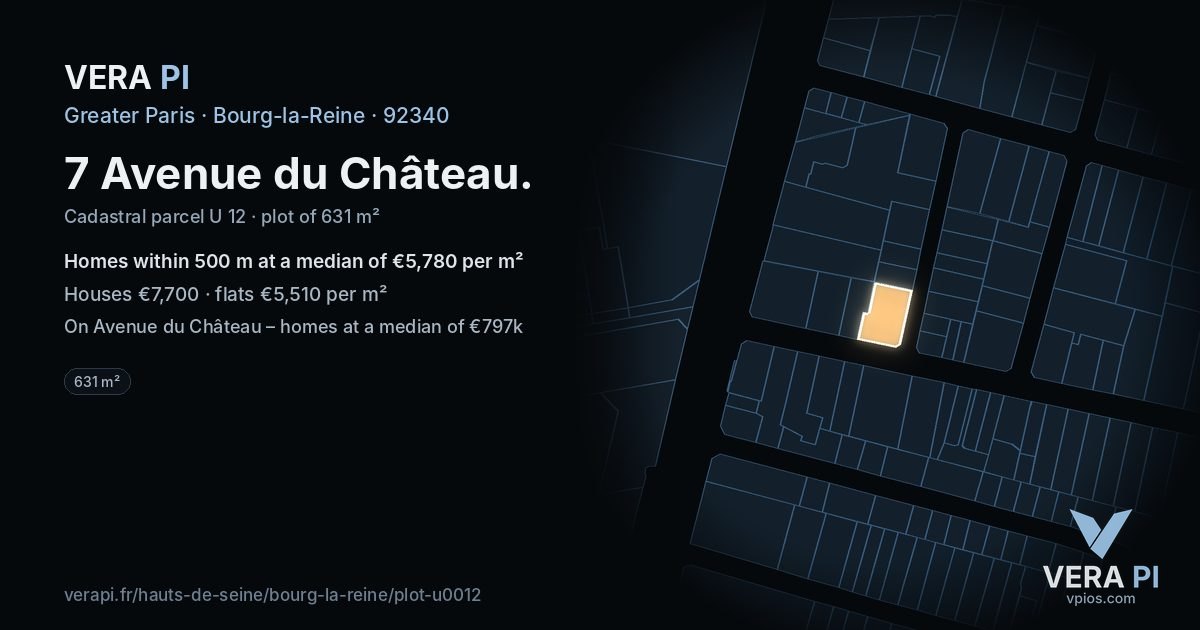7 Avenue du Château, Bourg-la-Reine at night – the plot lit, the parcels around coloured by the prices near them