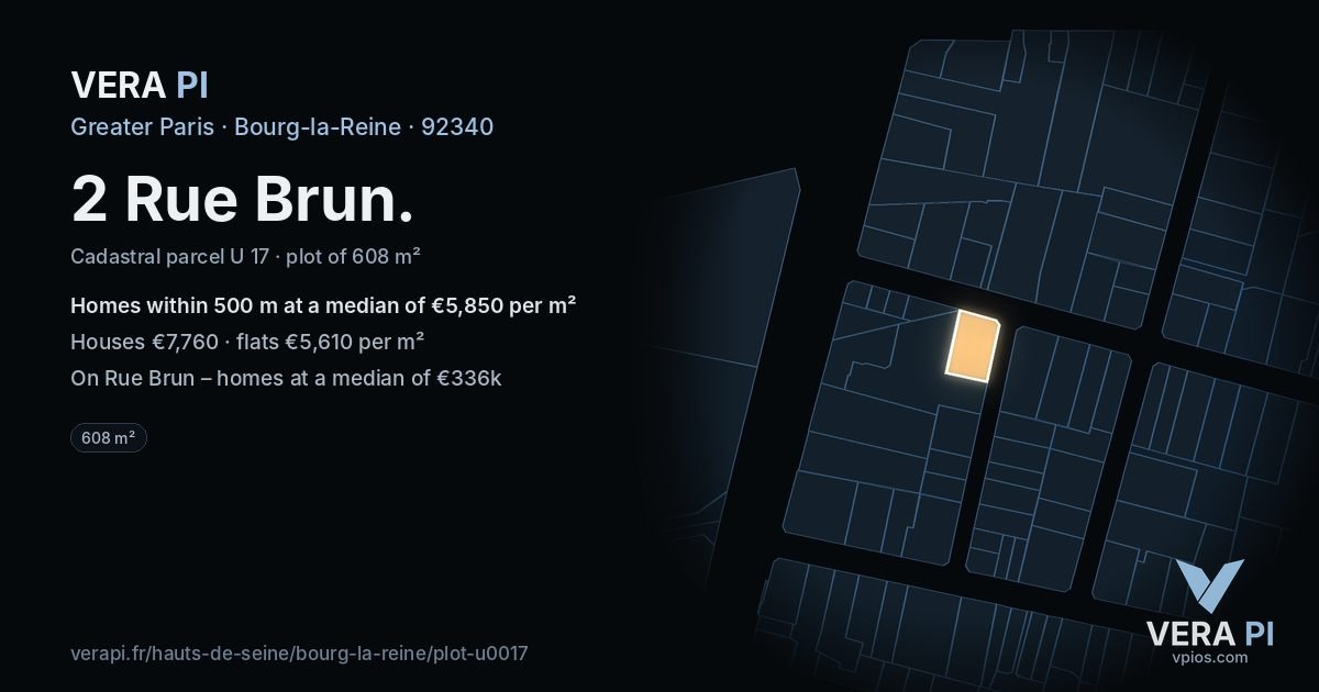 2 Rue Brun, Bourg-la-Reine at night – the plot lit, the parcels around coloured by the prices near them