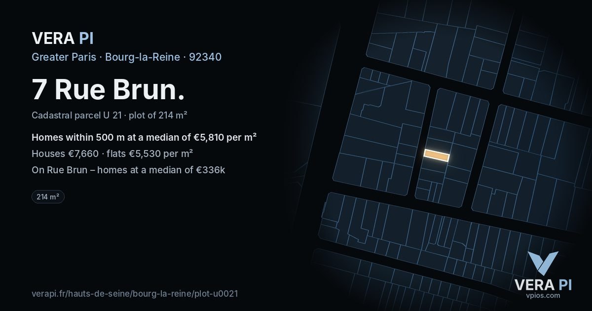 7 Rue Brun, Bourg-la-Reine at night – the plot lit, the parcels around coloured by the prices near them