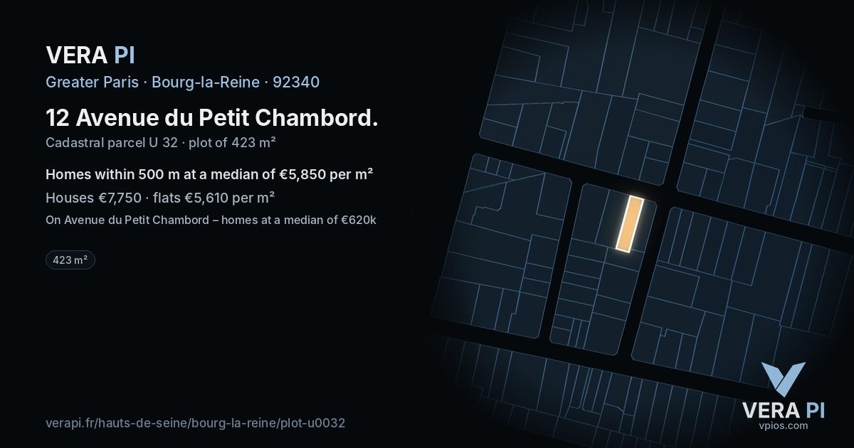 12 Avenue du Petit Chambord, Bourg-la-Reine at night – the plot lit, the parcels around coloured by the prices near them