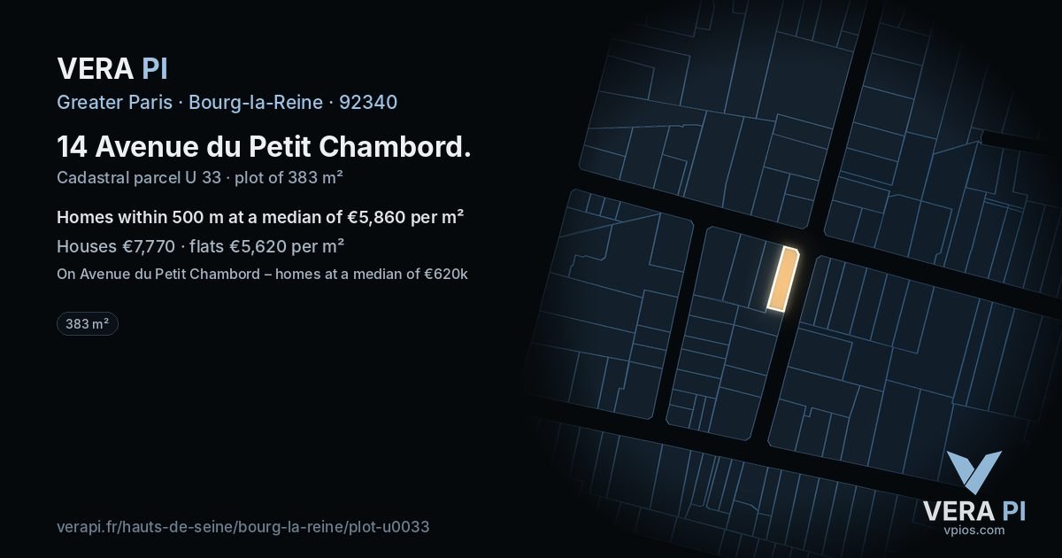 14 Avenue du Petit Chambord, Bourg-la-Reine at night – the plot lit, the parcels around coloured by the prices near them