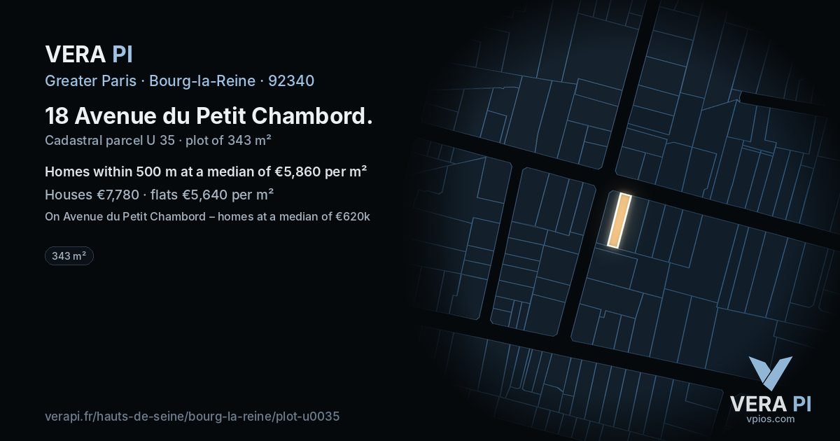 18 Avenue du Petit Chambord, Bourg-la-Reine at night – the plot lit, the parcels around coloured by the prices near them