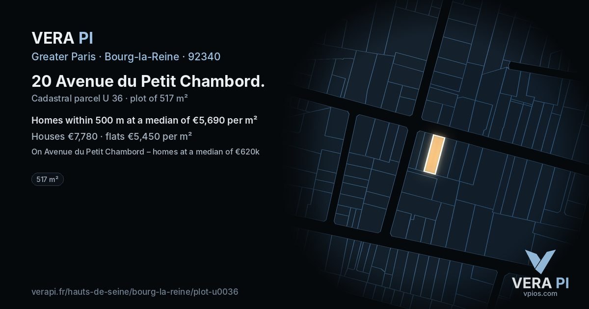 20 Avenue du Petit Chambord, Bourg-la-Reine at night – the plot lit, the parcels around coloured by the prices near them
