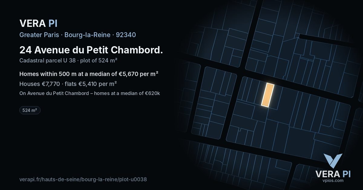 24 Avenue du Petit Chambord, Bourg-la-Reine at night – the plot lit, the parcels around coloured by the prices near them