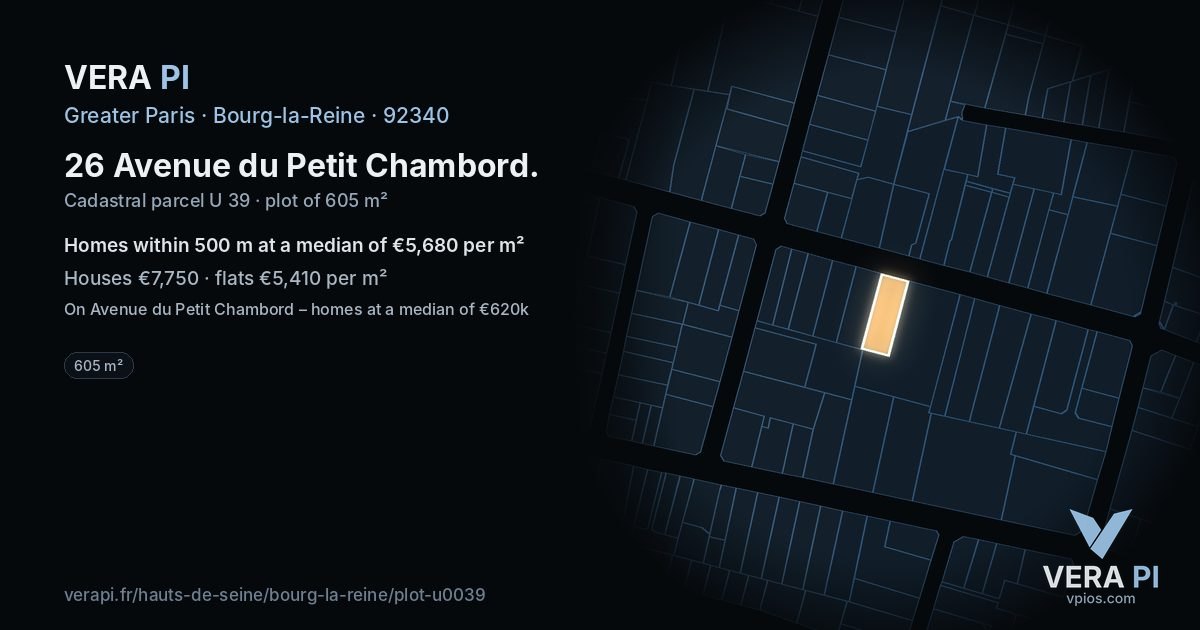 26 Avenue du Petit Chambord, Bourg-la-Reine at night – the plot lit, the parcels around coloured by the prices near them