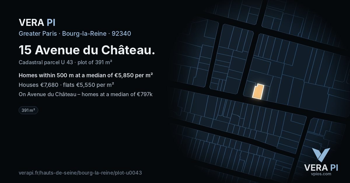 15 Avenue du Château, Bourg-la-Reine at night – the plot lit, the parcels around coloured by the prices near them