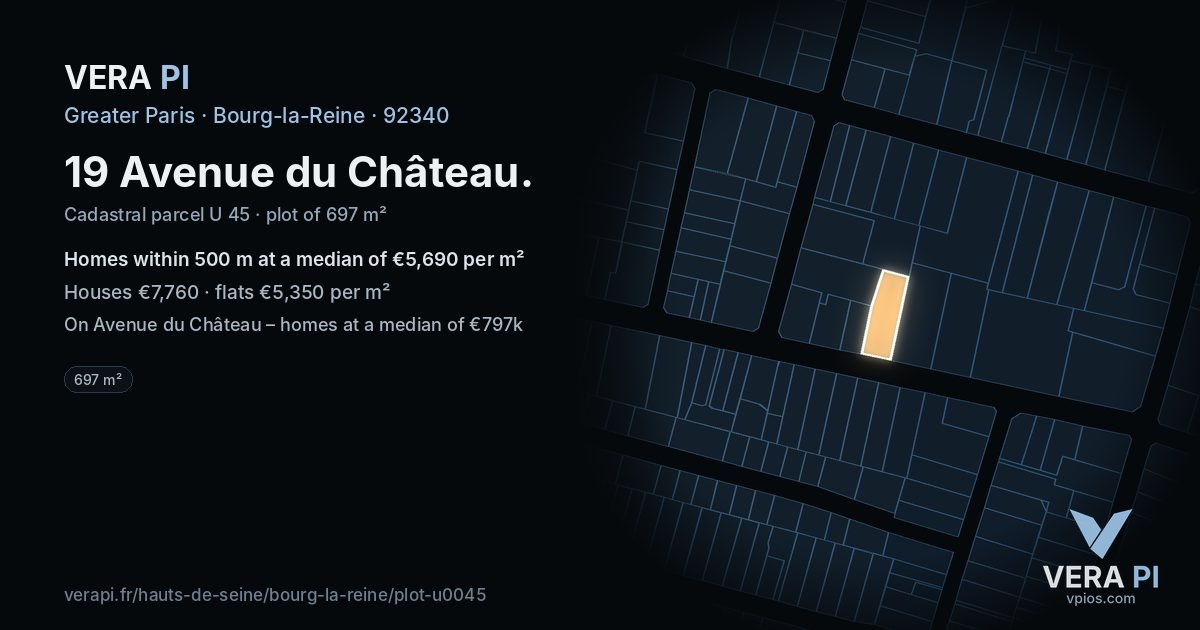 19 Avenue du Château, Bourg-la-Reine at night – the plot lit, the parcels around coloured by the prices near them
