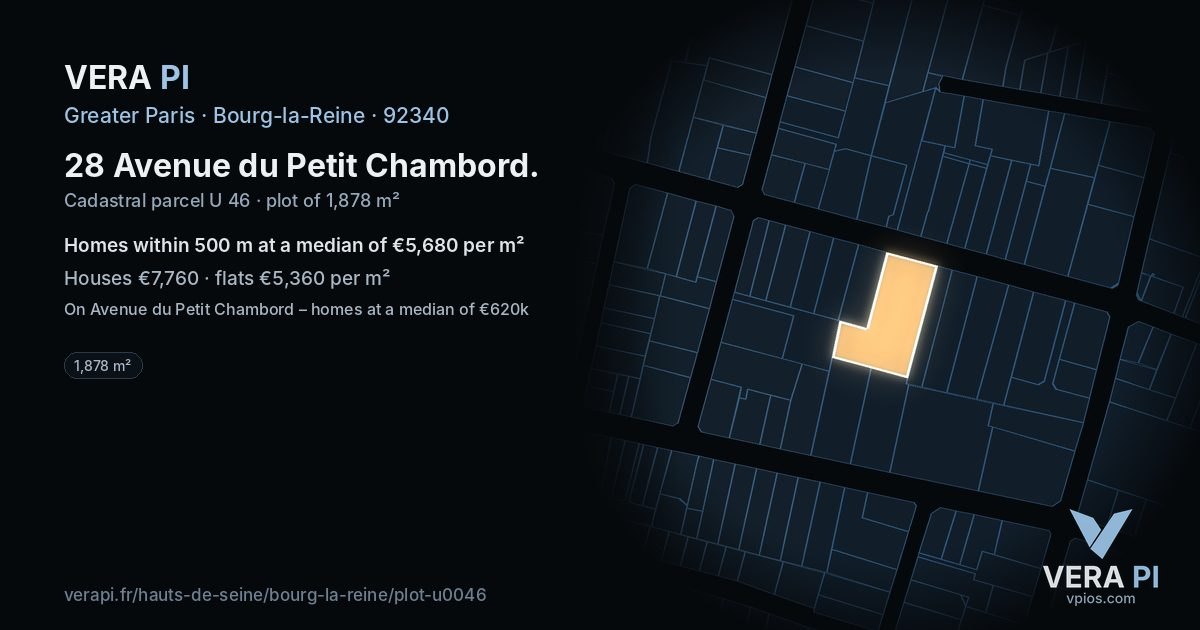 28 Avenue du Petit Chambord, Bourg-la-Reine at night – the plot lit, the parcels around coloured by the prices near them
