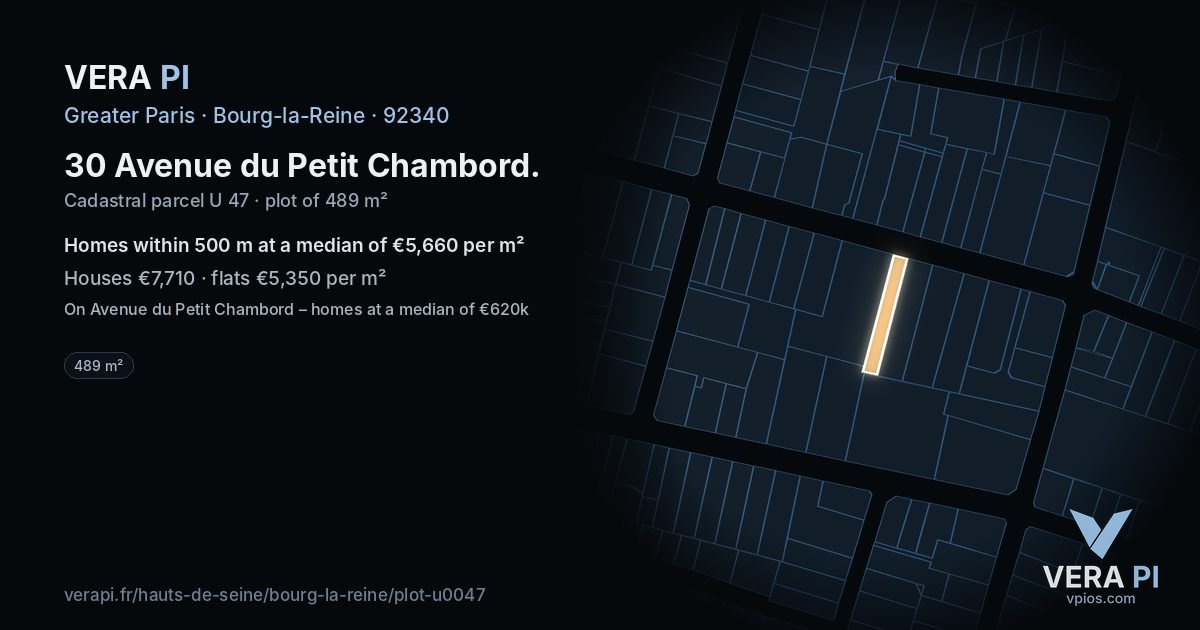 30 Avenue du Petit Chambord, Bourg-la-Reine at night – the plot lit, the parcels around coloured by the prices near them