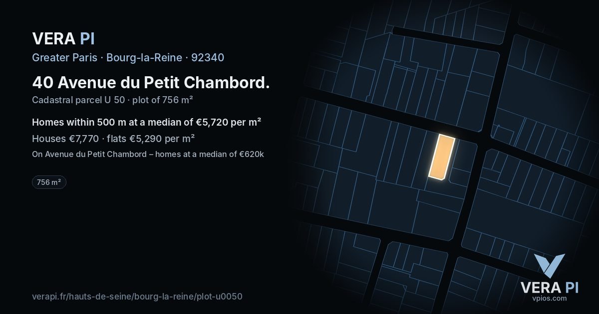 40 Avenue du Petit Chambord, Bourg-la-Reine at night – the plot lit, the parcels around coloured by the prices near them