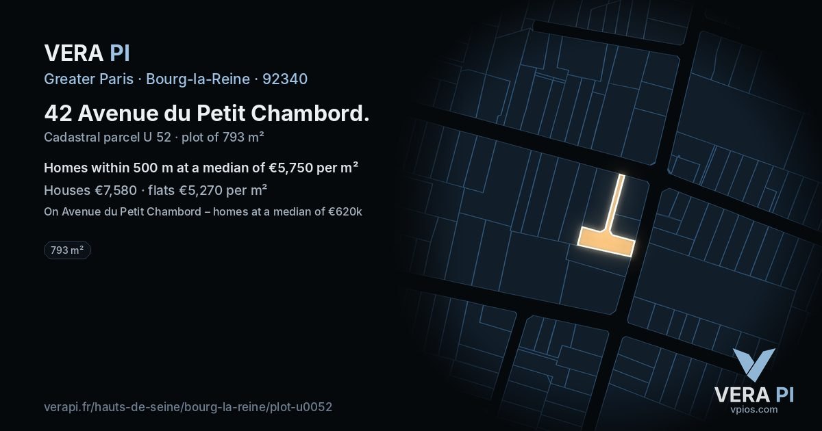 42 Avenue du Petit Chambord, Bourg-la-Reine at night – the plot lit, the parcels around coloured by the prices near them