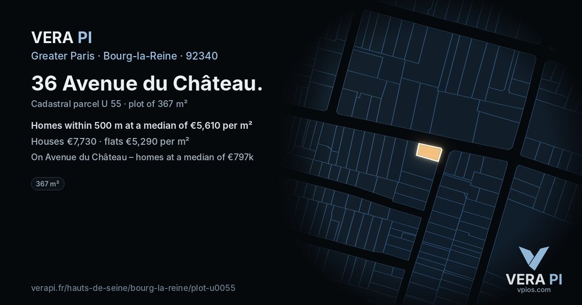 36 Avenue du Château, Bourg-la-Reine at night – the plot lit, the parcels around coloured by the prices near them