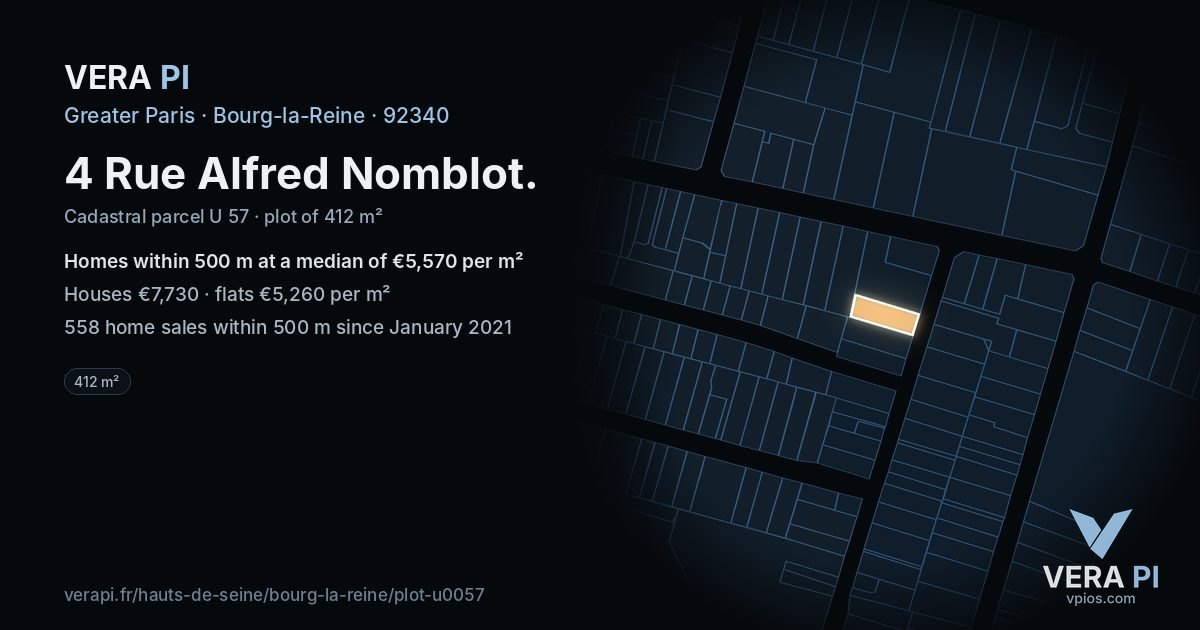 4 Rue Alfred Nomblot, Bourg-la-Reine at night – the plot lit, the parcels around coloured by the prices near them
