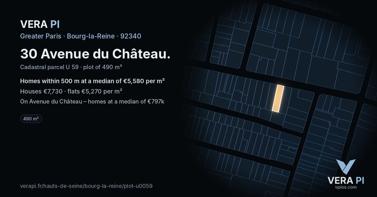 30 Avenue du Château, Bourg-la-Reine at night – the plot lit, the parcels around coloured by the prices near them