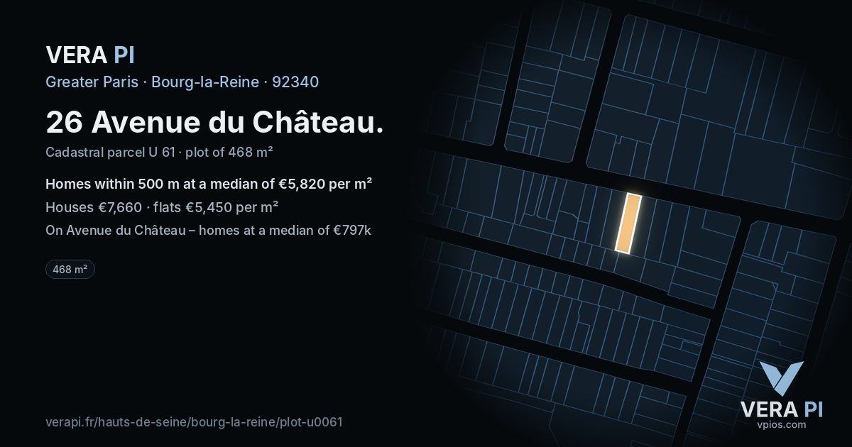 26 Avenue du Château, Bourg-la-Reine at night – the plot lit, the parcels around coloured by the prices near them
